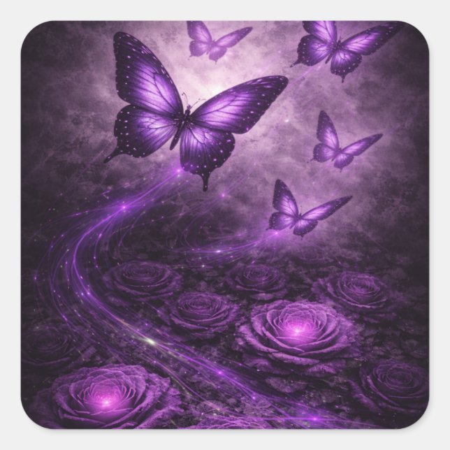 Sticker Carré Papillon Pourpre – Collection Dark Bloom (Devant)