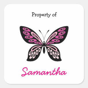 Sticker Carré Papillon rose chaud alimentation scolaire personna