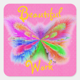 Sticker Carré Papillon rose Polkadot