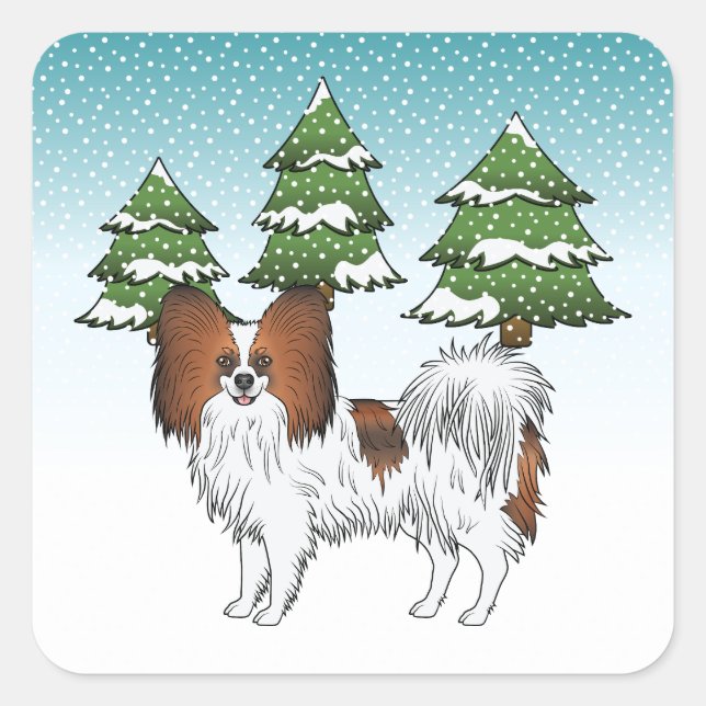 Sticker Carré Papillon Sable Rouge Mignon Chien Dans Une Forêt D (Devant)