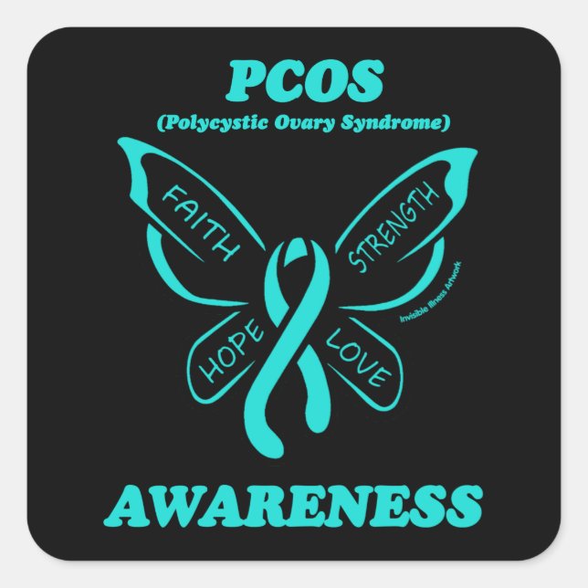 Sticker Carré Papillon/sensibilisation...PCOS (Devant)