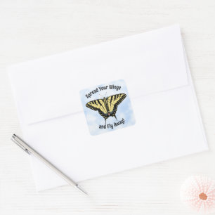 Sticker Carré Papillon Swallowtail Jaune Ciel Personnalisé
