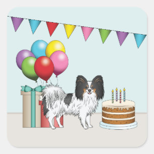 Sticker Carré Papillon Tricolore Dessin Animé Chien Coloré Anniv