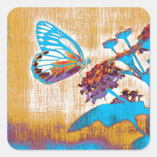 Sticker Carré Papillon vintage sur la fleur
