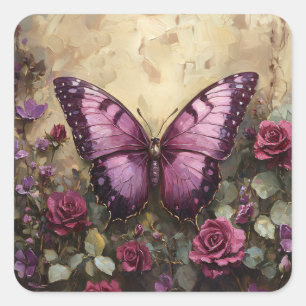 Sticker Carré Papillon violet Rose Bush peinture