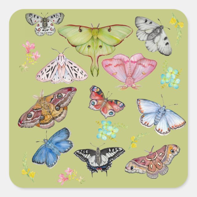 Sticker Carré Papillons à l'aquarelle en vol (Devant)