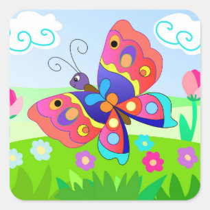 Sticker Carré Papillons et fleurs de Cartoon Colorfoul