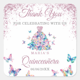 Sticker Carré Papillons Merci mousseux Gown Quinceanera