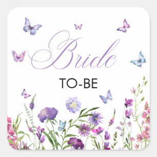 Sticker Carré Papillons Modernes  Florale Purple Bride To Br