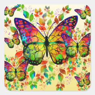STICKER CARRÉ PAPILLONS PRINTANIERS NATURE COLORÉE