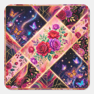 Sticker Carré Papillons, rêves floraux et élégance dorée