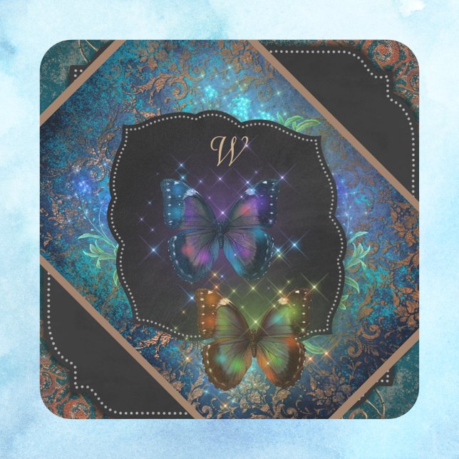 Sticker Carré Papillons romantiques pourpres et bleus Fantasia (Créateur téléchargé)