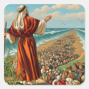 Sticker Carré Pâque Moïse Fendant la Mer Rouge Vintage