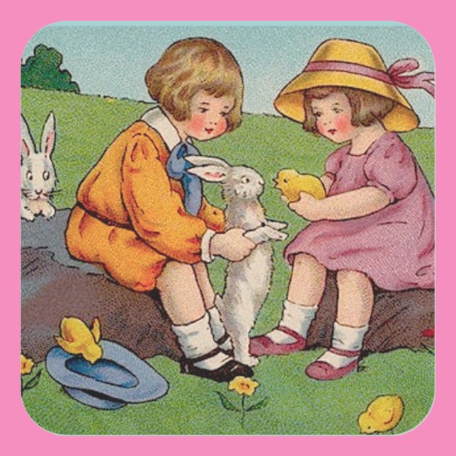 Sticker Carré Pâques Animaux Mignons Vintage (Créateur téléchargé)