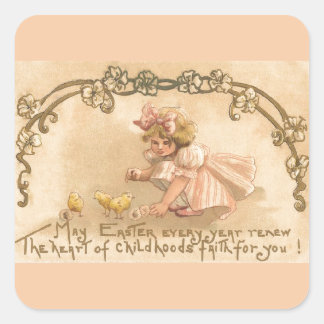 Sticker Carré Pâques - Fille Roses chaises - Carte Postale Antiq