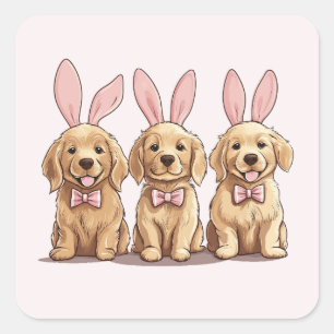 Sticker Carré Pâques Golden Retriever Chiens Chiens Chiens Lapin