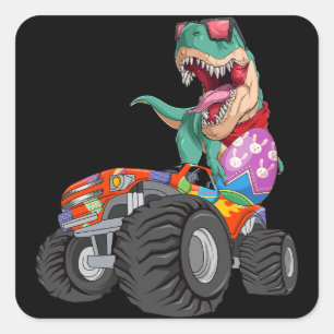 Sticker Carré Pâques Jour T Rex Dino Monter Un Monster Camion Ga