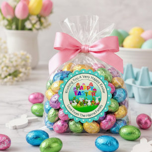 Sticker Carré Pâques Joyeux Coloré – Lapin et Œufs Mignons