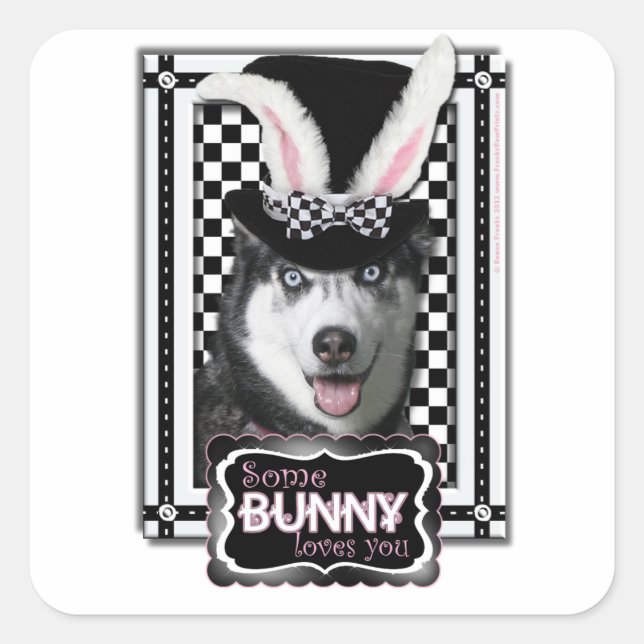 Sticker Carré Pâques - Un Lapin Vous Aime - Husky (Devant)