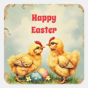 Sticker Carré Pâques Vintage 2 Petite Collection Vacances Poulet