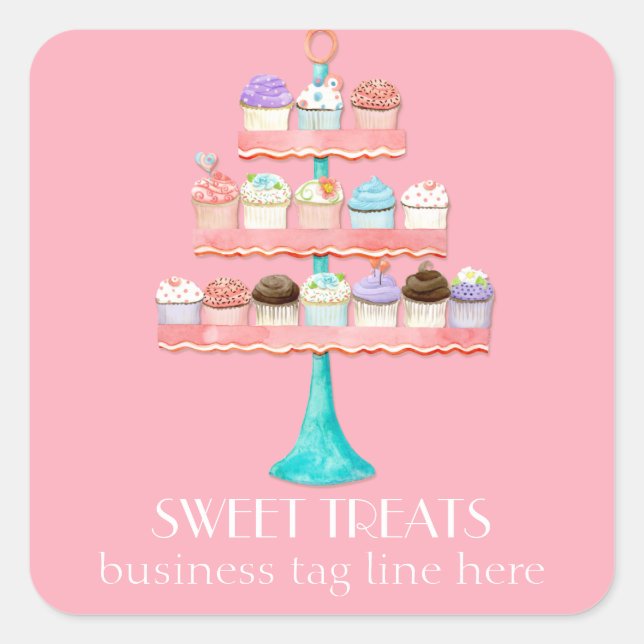 Sticker Carré Paquet d'affaires Cupcake Dessert Baking Bakery (Devant)