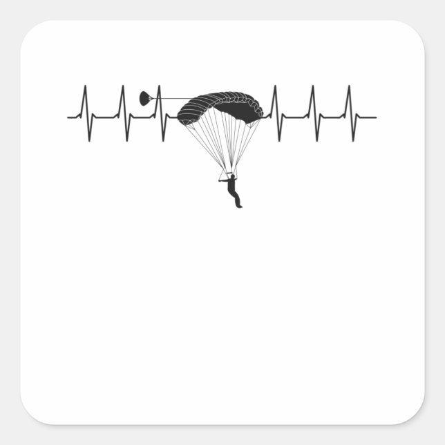 Sticker Carré Parachute Heartbeat Skydiving Sykdive Pulse (Devant)