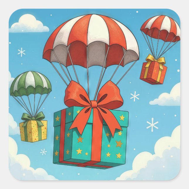 Sticker Carré Parachutes qui délivrent des cadeaux de Noël (Devant)