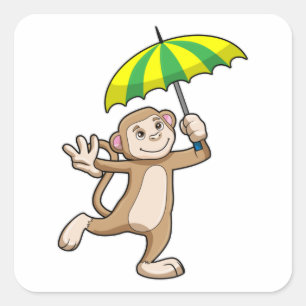 Sticker Carré Parapluie de pluie de singes