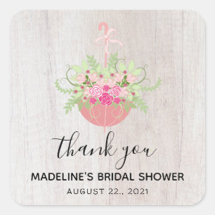 Sticker Carré Parapluie RUSTIQUE  Remerciements pour la Baby Sho