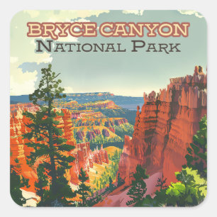 Sticker Carré Parc national de Bryce Canyon Utah Hoodoo Retro