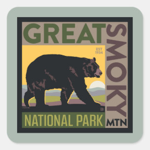 Sticker Carré Parc national de Great Smoky Mountain  Ours