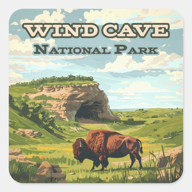 Sticker Carré Parc national de Wind Cave Bison Dakota du Sud (Devant)