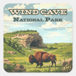 Sticker Carré Parc national de Wind Cave Bison Dakota du Sud