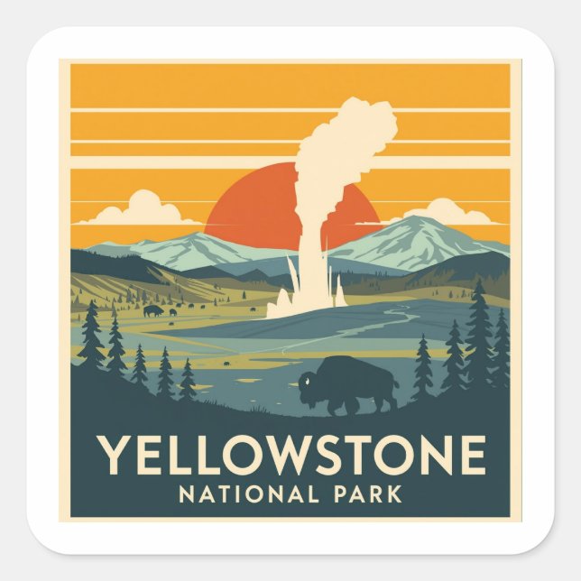 Sticker Carré Parc national de Yellowstone Design d'aventure (Devant)