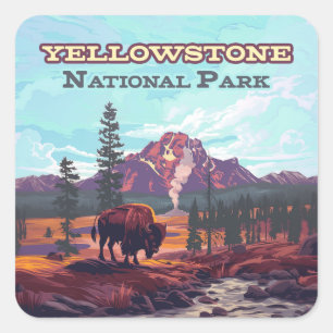 Sticker Carré Parc national de Yellowstone Wyoming Bison Geyser