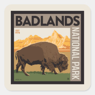 Sticker Carré Parc national des Badlands   Buffalo