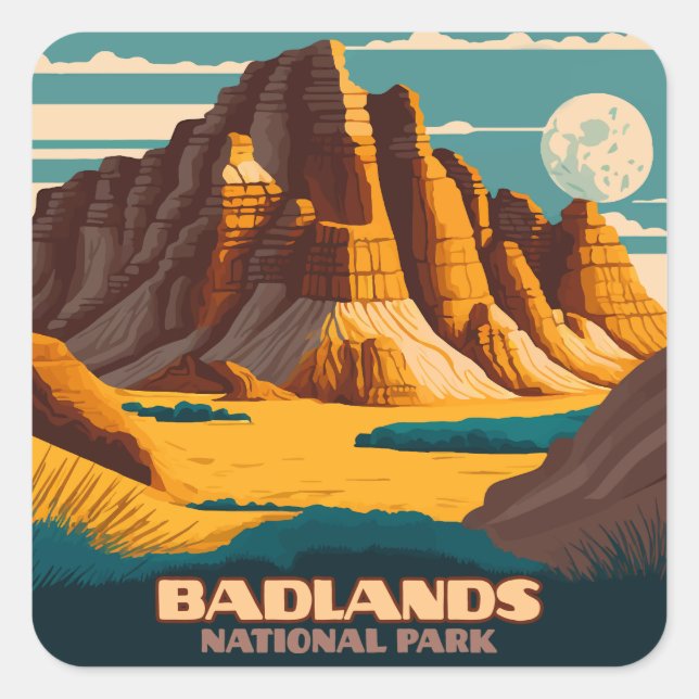 Sticker Carré Parc national des Badlands Rétro (Devant)