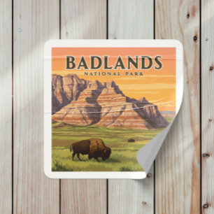 Sticker Carré Parc national des Badlands vintage