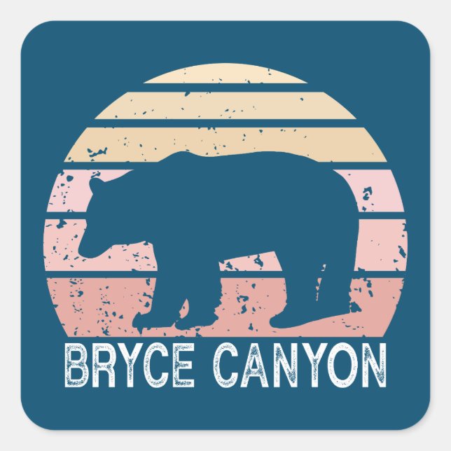Sticker Carré Parc national du Bryce Canyon Ours rétro (Devant)