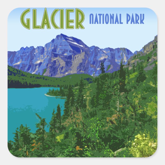 Sticker Carré Parc national du Glacier Montana Vintage (Devant)