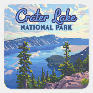 Sticker Carré Parc national du lac Crater Oregon Retro