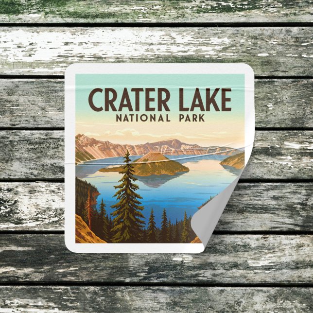 Sticker Carré Parc national du lac Crater vintage (Créateur téléchargé)