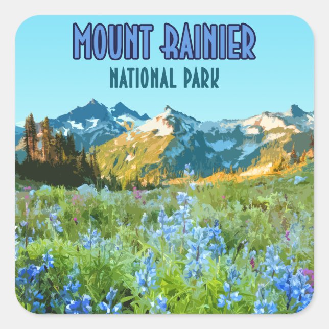 Sticker Carré Parc national du Mont Rainier Washington Vintage (Devant)