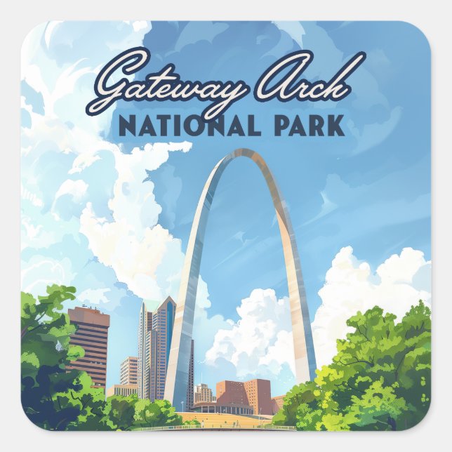 Sticker Carré Parc national Gateway Arch Missouri St Louis Retro (Devant)