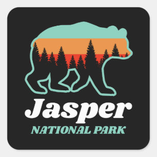 Sticker Carré Parc national Jasper Rétro-ours Canada