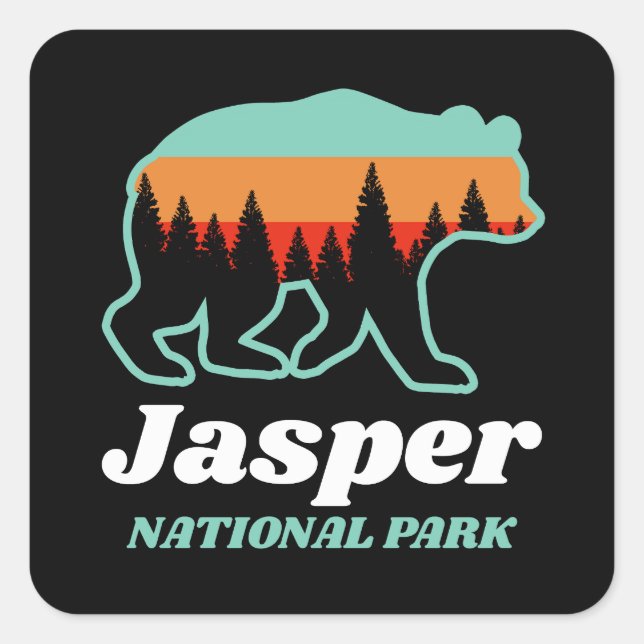 Sticker Carré Parc national Jasper Rétro-ours Canada (Devant)