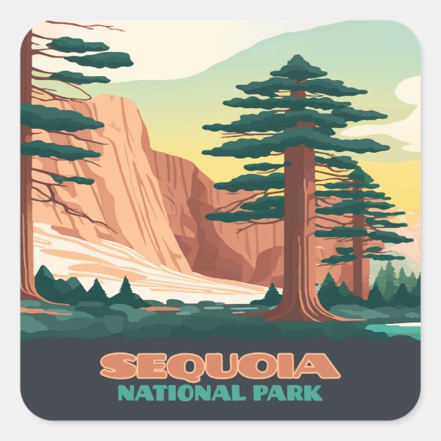 Sticker Carré Parc national Sequoia Arbres Montagnes (Devant)