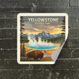 Sticker Carré Parc national vintage Yellowstone