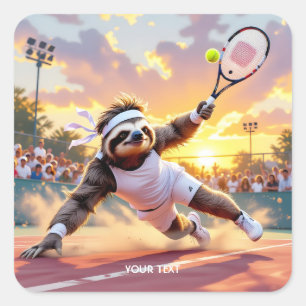Sticker Carré Paresseux mignon de fantaisie jouant au tennis