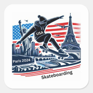 Sticker Carré Paris 2024 Skateboard
